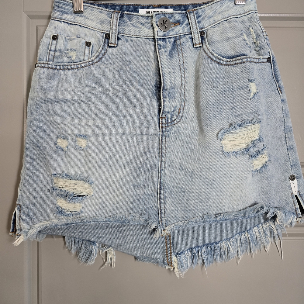 One Teaspoon Light Blue Distressed Mini Skirt